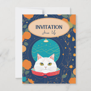 Cat invitation peach orange navy kitty voices