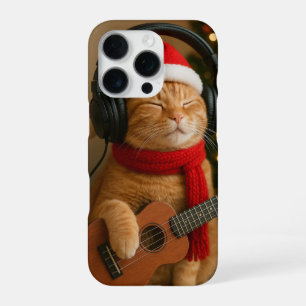 Cat iPhone 16 Pro Case Playing Christmas Music