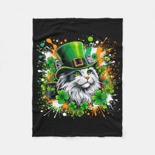 Cat Irish Patricks Day Wearing Leprechaun Hat Fleece Blanket