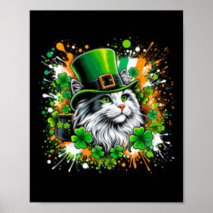 Cat Irish Patricks Day Wearing Leprechaun Hat Poster