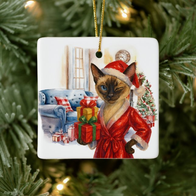 Cat is Christmas boxing  Ceramic Ornament (Tree)