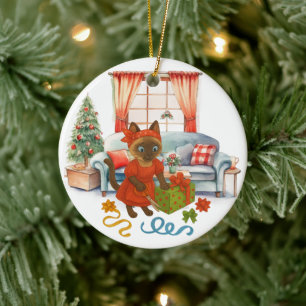 Cat is Christmas boxing  Ceramic Ornament