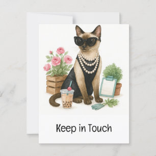 Cat is drinking bubble tea Keep in touch Postcard