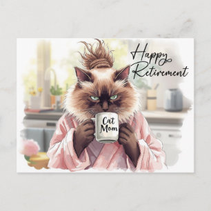 Cat is drinking tea Happy retirement Postcard