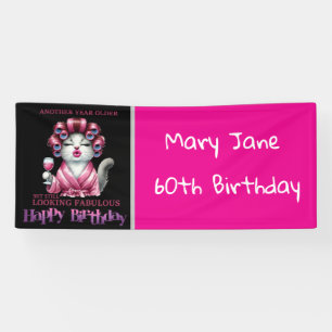 Cat is Drinking wine for Cat Lovers Birthday Party Banner