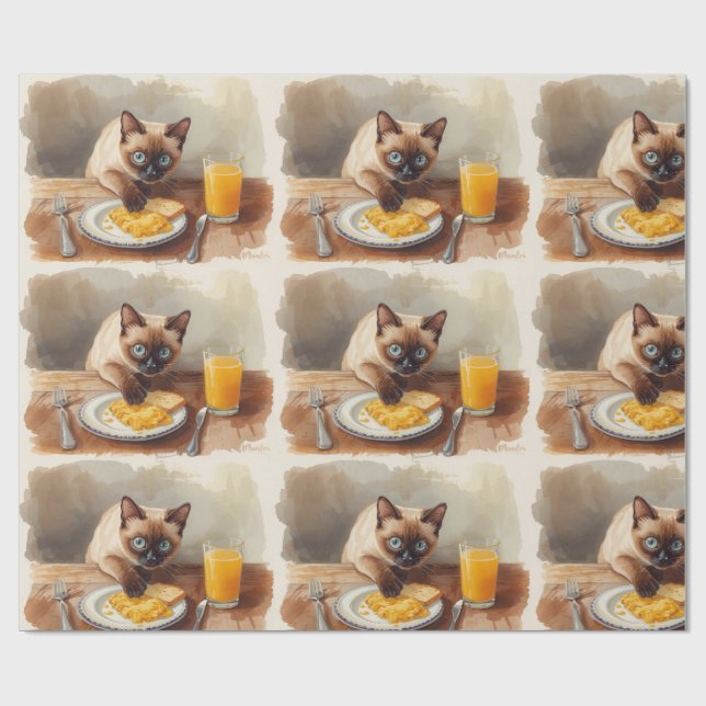 Cat is eating breakfast  wrapping paper (Flat)