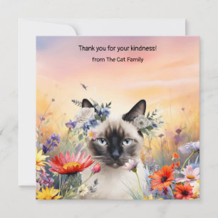 Cat is in flower field  thank you card