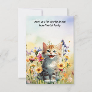 Cat is in flower field  thank you card