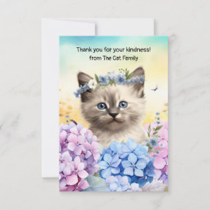 Cat is in flower field  thank you card