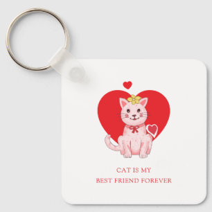 cat is my best friend forever cute key ring