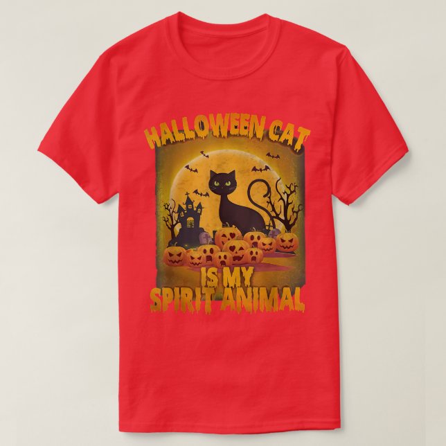 Cat Is My Spirit Animal Scary Black Cat Halloween  T-Shirt (Design Front)