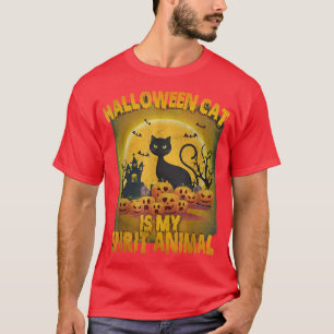 Cat Is My Spirit Animal Scary Black Cat Halloween  T-Shirt