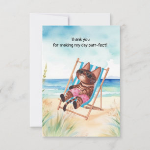 Cat is on the beach thank you card