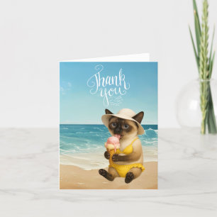 Cat is on the beach thank you card