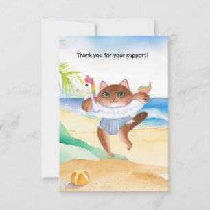 Cat is on the beach thank you card