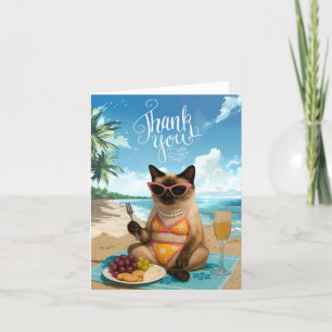Cat is on the beach thank you card