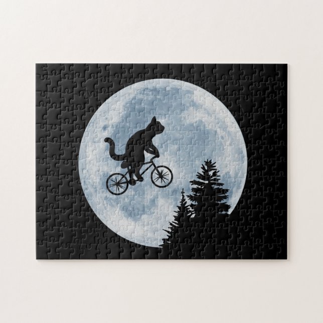 Cat is riding bicycle on the moon background. jigsaw puzzle (Horizontal)