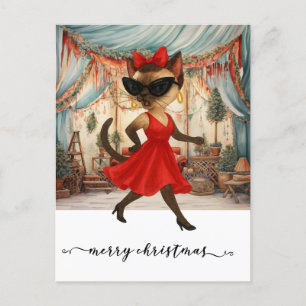 Cat is walking in the house full of Christmas deco Holiday Postcard