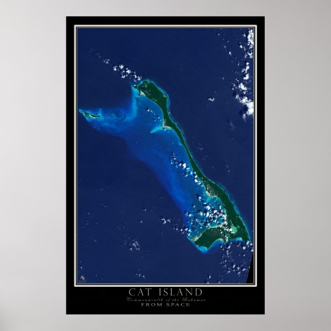 Cat Island Bahamas From Space Satellite Map Poster (Front)