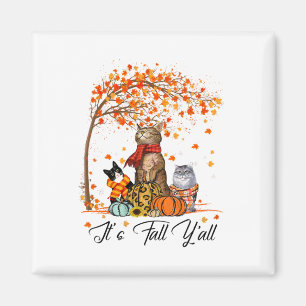 Cat It’s Fall Y’all Pumpkins Autumn Halloween Cat Magnet