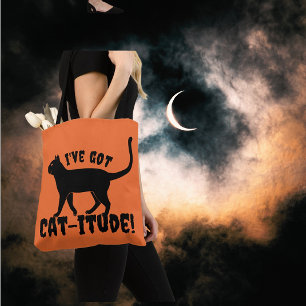 Cat-itude Orange Black Halloween Crazy Cat Lady Tote Bag