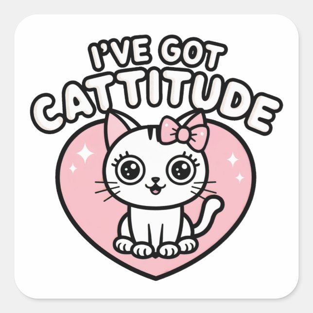 Cat I've Got Cattitude Square Sticker (Front)