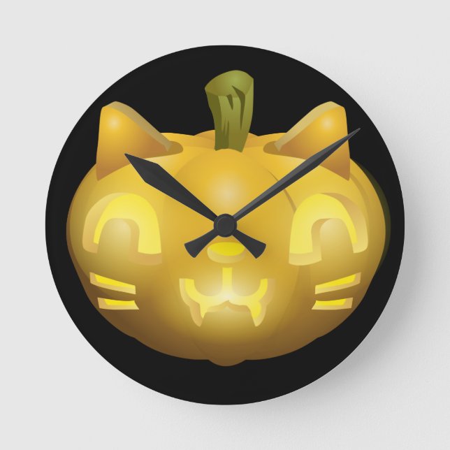 Cat Jack O Lantern Round Clock (Front)