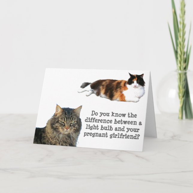 Cat Jokes Light Bulb Over Pregnant Girlfriend Card (Front)