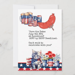 Cat July 4th Independence Day Barbecue Party  Invitation