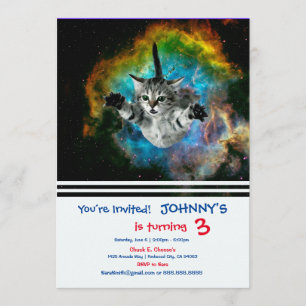 Cat jumping in space invitation