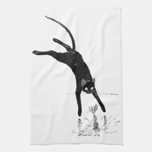 Cat Jumping into the Pond, Alexandre Steinlen Tea Towel