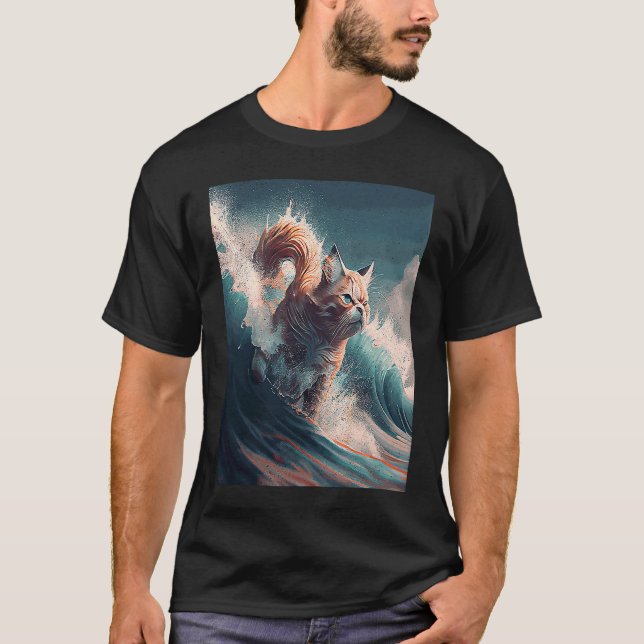 Cat Jumping Waves T-Shirt (Front)