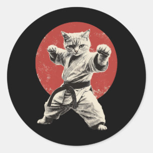 Cat Karate Judo Japan Japanese Flag Funny Graphic Classic Round Sticker