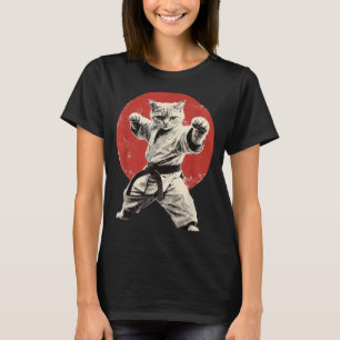Cat Karate Judo Japan Japanese Flag Funny Graphic T-Shirt