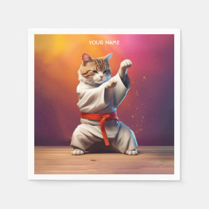 Cat Karateka In Kimono Taekwondo Kung Fu Napkin