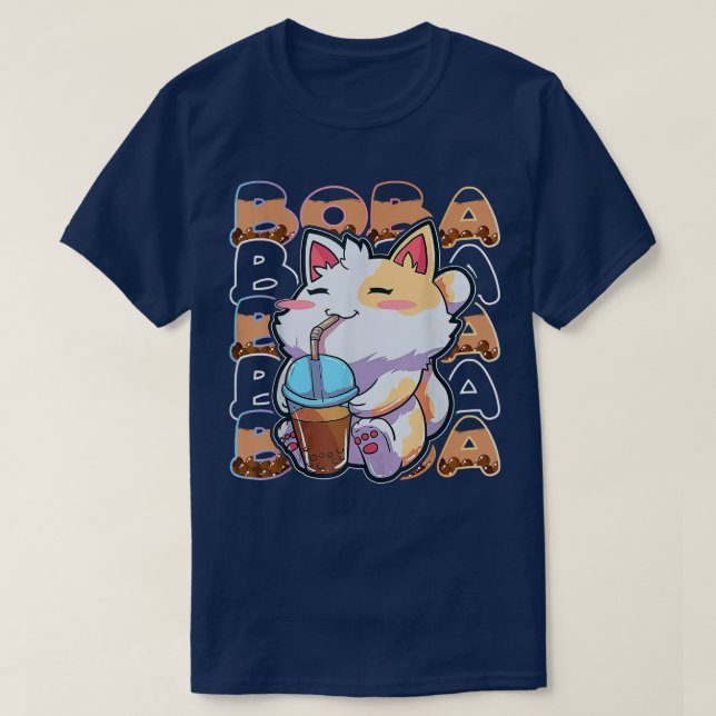 Cat Kawaii Cute Anime Cat Otaku Boba Bubble Milk T T-Shirt (Design Front)