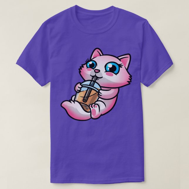 Cat Kawaii Drinking Bubble Tea Milk Boba Men Women T-Shirt (Design Front)