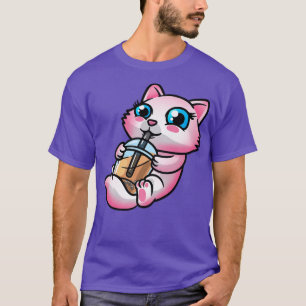 Cat Kawaii Drinking Bubble Tea Milk Boba Men Women T-Shirt