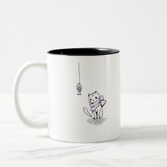 Cat Kawaii Feline Little Cat Tender Chibi Two-Tone Coffee Mug (Left)