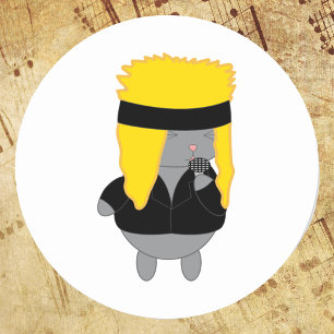 Cat Kawaii Hair Metal Band Singer Classic Round Sticker