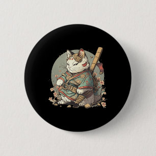 Cat Kawaii Style Samurai Anime Kitten Japanese  6 Cm Round Badge