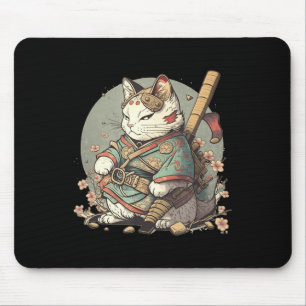 Cat Kawaii Style Samurai Anime Kitten Japanese Mouse Pad