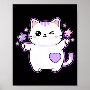 Cat Kawaii Winking Cat Magical Star Wand, Cute Cat Poster