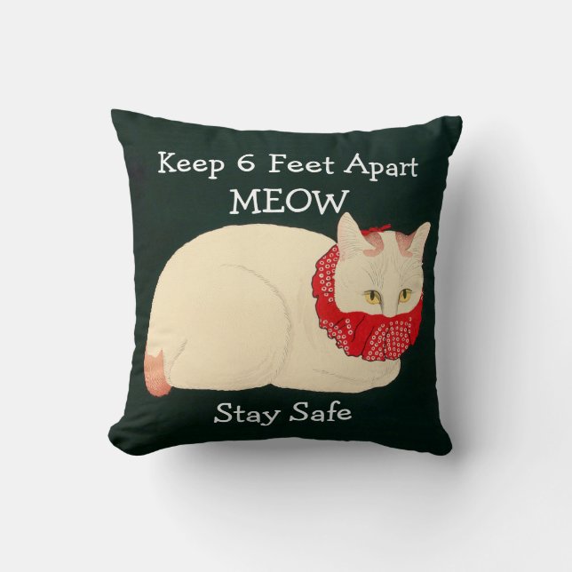 Cat Keeping 6 Feet Apart Cushion (Front)