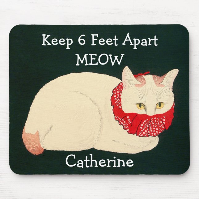 Cat Keeping 6 Feet Apart Mouse Pad (Front)