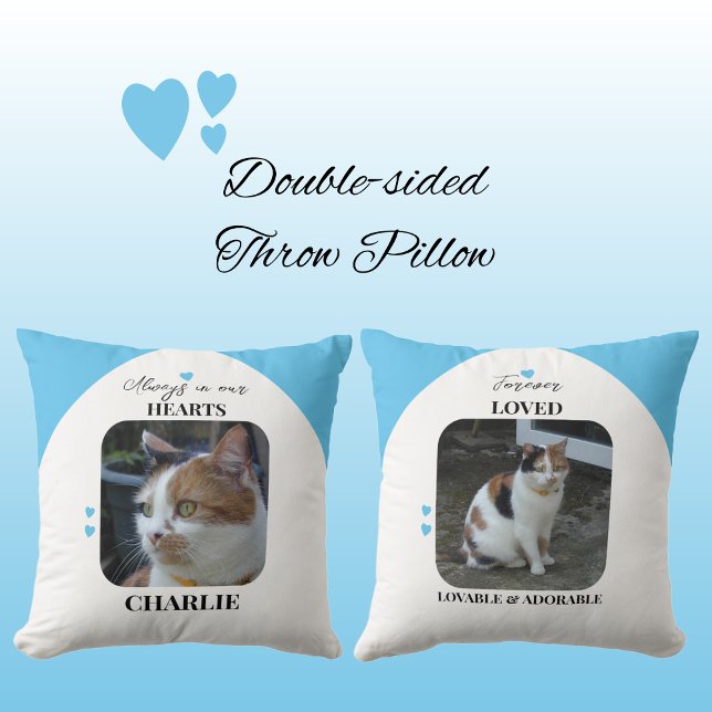 Cat Keepsake Pet 2 photos Memorial blue Cushion (Creator Uploaded)