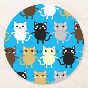 Cat Kid's Birthday Party Cute Kitty Round Paper Coaster