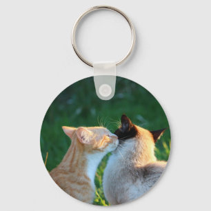 Cat kiss cat lovers key ring
