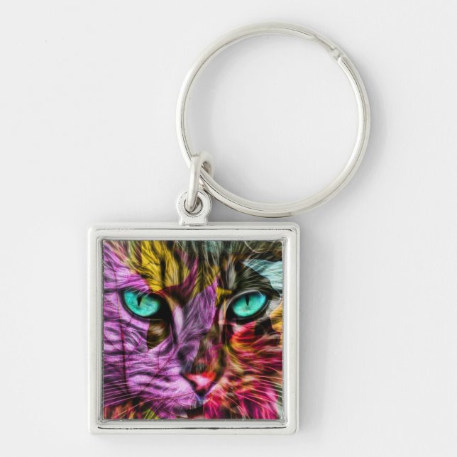 Cat Kitten Artsy Key Ring (Front)