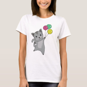 Cat Kitten Balloons Cute Animals Gray Cats T-Shirt